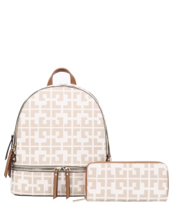 2in1 Pattern Zipper Backpack With Matching Wallet Set BN-LC-7285-W WHITE